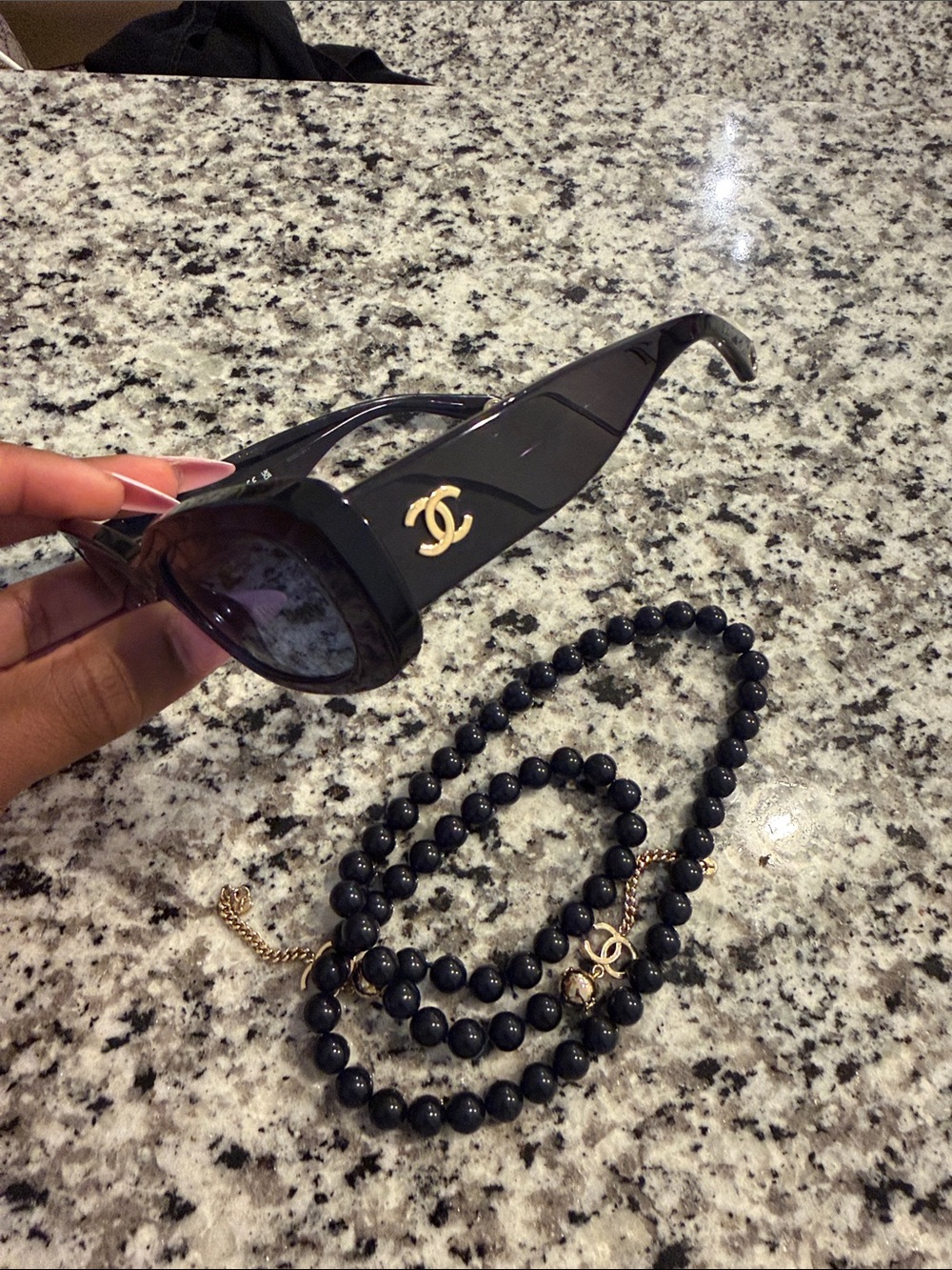 CHANEL Black Sunglasses with Gold CC Logo